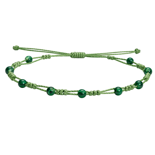 Pulsera Hilo encerado con Malaquita - Bolitas minerales