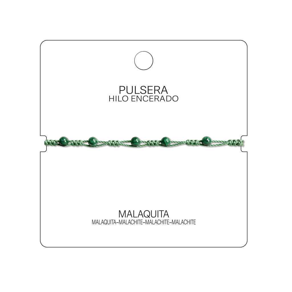 Pulsera Hilo encerado con Malaquita - Bolitas minerales cotigo