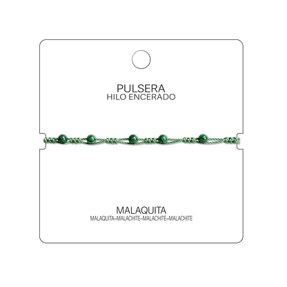 Pulsera Hilo encerado con Malaquita - Bolitas minerales