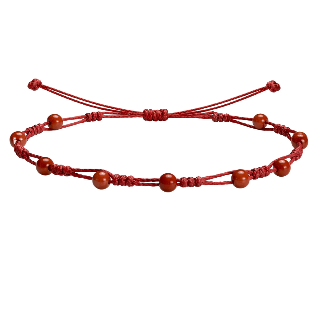 Pulsera Hilo encerado con Jaspe Rojo - Bolitas minerales cotigo