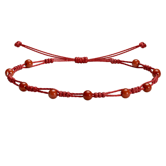 Pulsera Hilo encerado con Jaspe Rojo - Bolitas minerales
