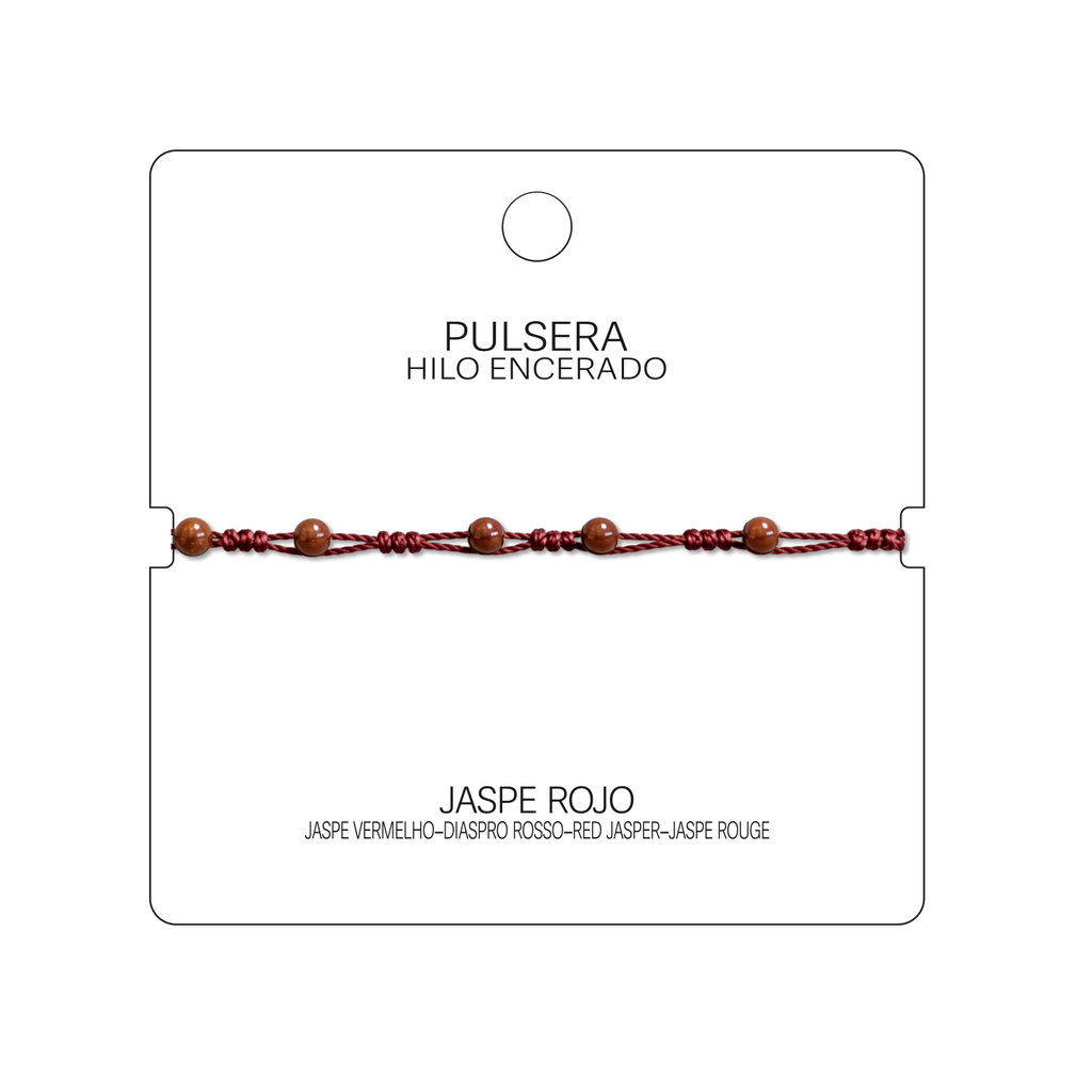 Pulsera Hilo encerado con Jaspe Rojo - Bolitas minerales cotigo