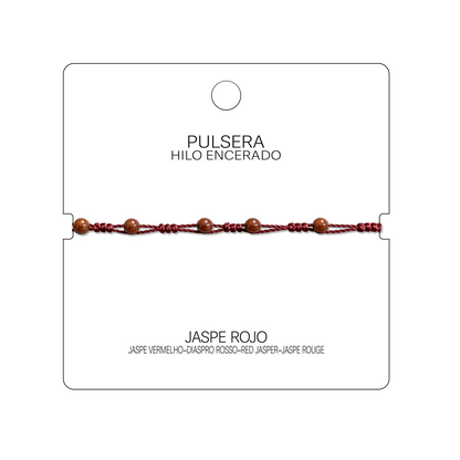 Pulsera Hilo encerado con Jaspe Rojo - Bolitas minerales