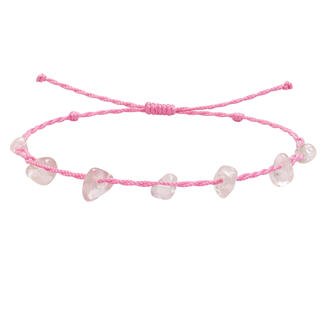 Pulsera Hilo encerado con Cuarzo Rosa - Chips de piedra cotigo