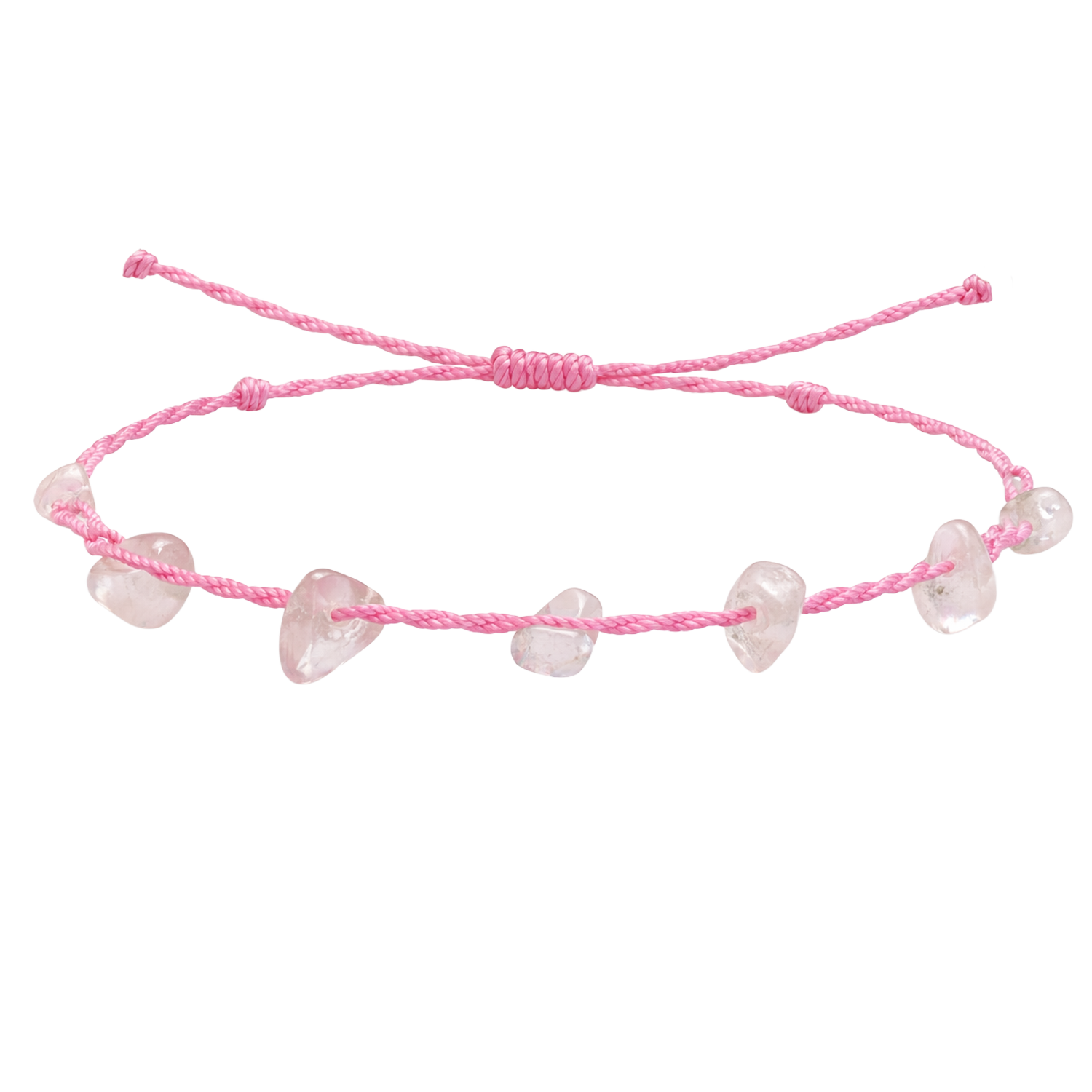 Pulsera Hilo encerado con Cuarzo Rosa - Chips de piedra cotigo