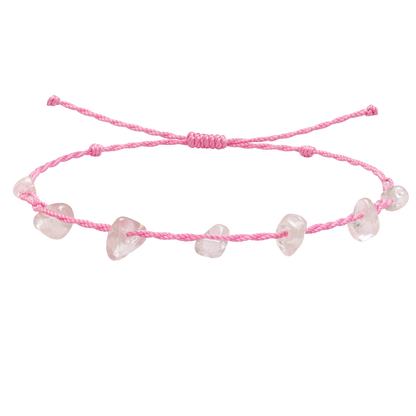 Pulsera Hilo encerado con Cuarzo Rosa - Chips de piedra