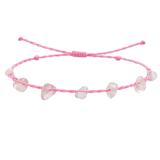 Pulsera Hilo encerado con Cuarzo Rosa - Chips de piedra