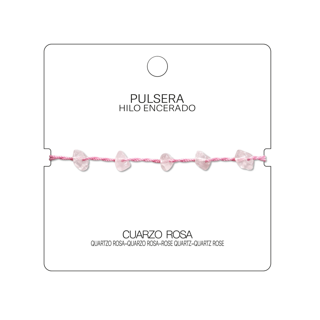 Pulsera Hilo encerado con Cuarzo Rosa - Chips de piedra cotigo