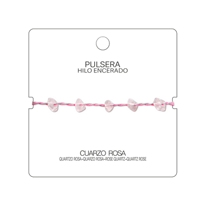Pulsera Hilo encerado con Cuarzo Rosa - Chips de piedra