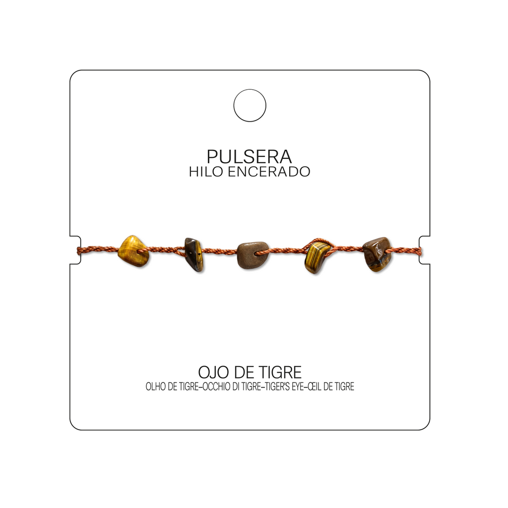 Pulsera Hilo encerado con Ojo de Tigre - Chips de piedra cotigo