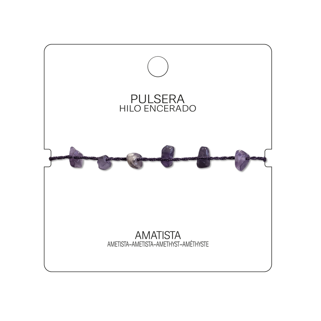 Pulsera Hilo encerado con Amatista - Chips de piedra cotigo