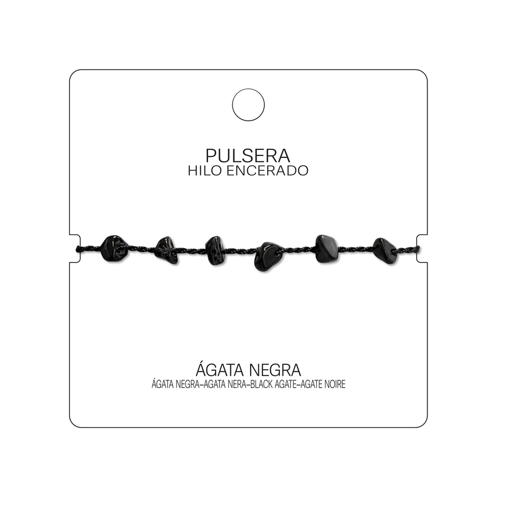 Pulsera Hilo encerado con Agata Negra - Chips de piedra cotigo