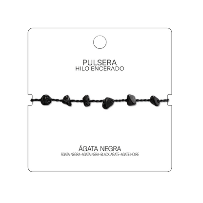 Pulsera Hilo encerado con Agata Negra - Chips de piedra