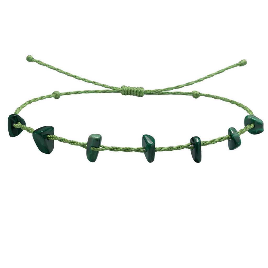 Pulsera Hilo encerado con Malaquita - Chips de piedra cotigo