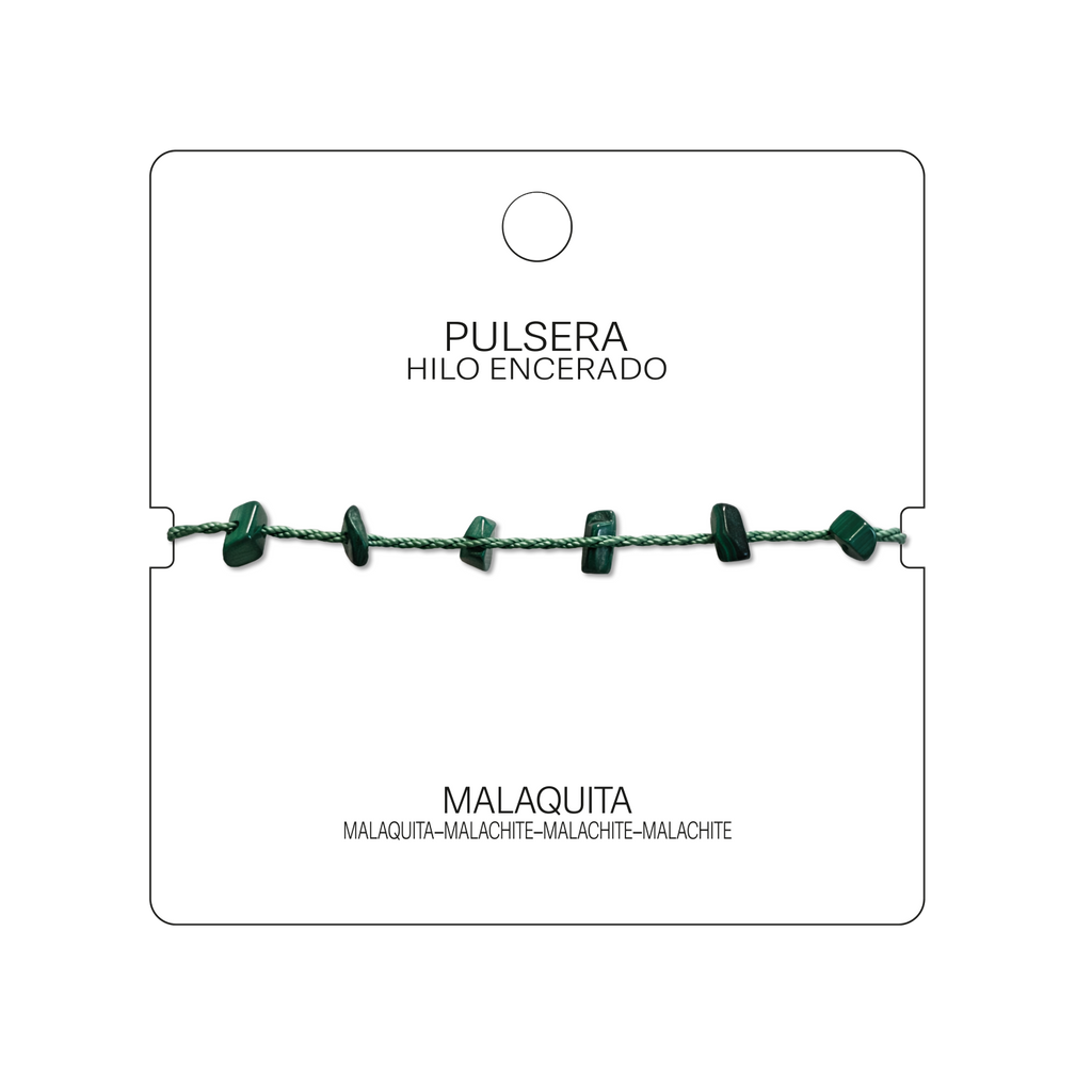 Pulsera Hilo encerado con Malaquita - Chips de piedra cotigo