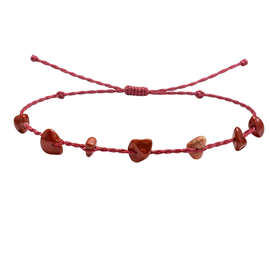 Pulsera Hilo encerado con Jaspe Rojo - Chips de piedra