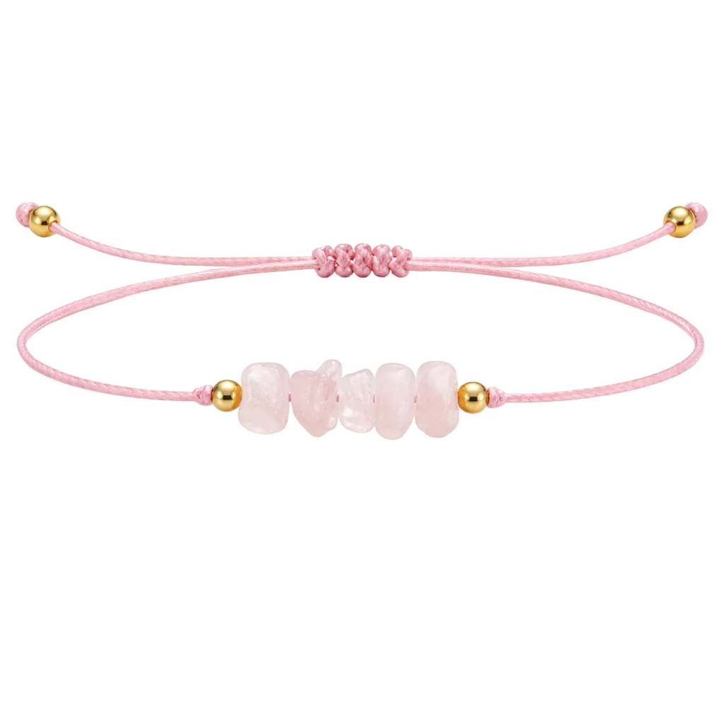 Pulsera Hilo encerado con Cuarzo Rosa - Piedra en bruto cotigo