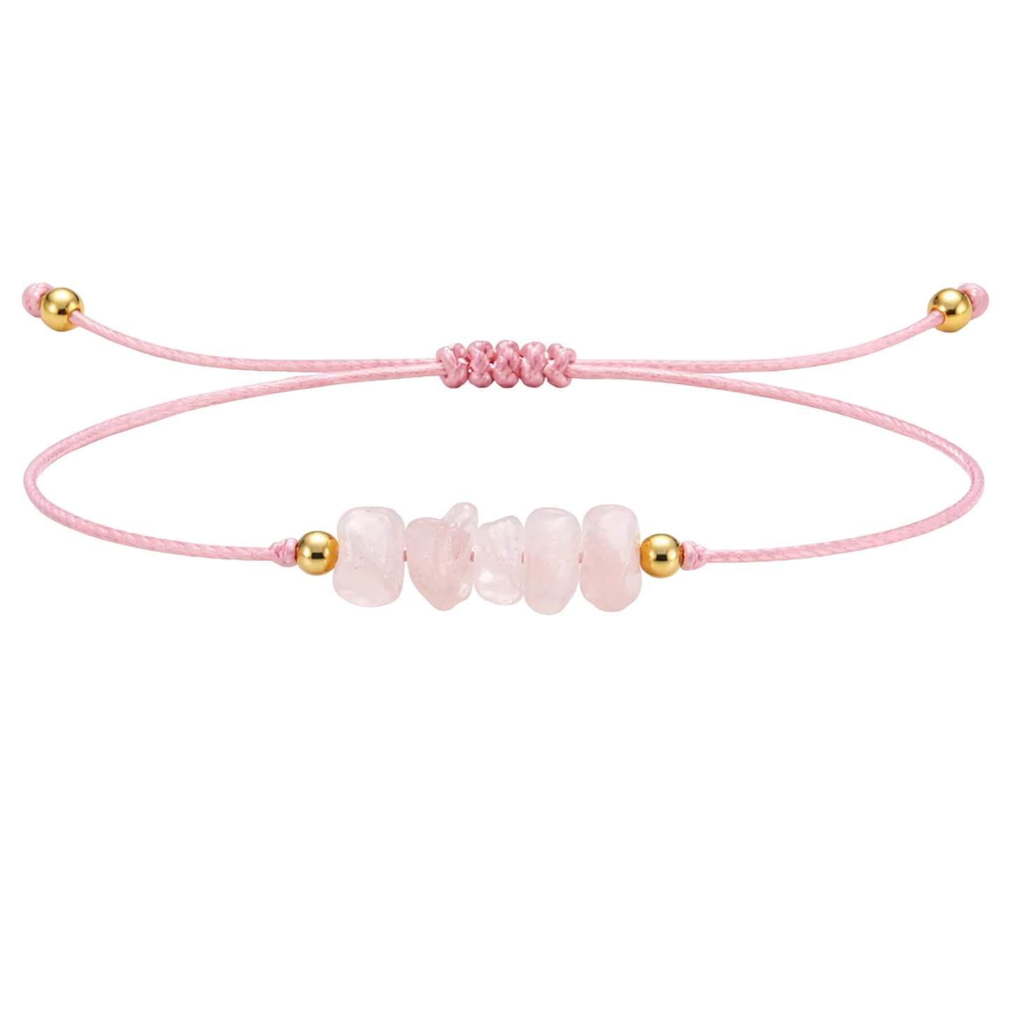 Pulsera Hilo encerado con Cuarzo Rosa - Piedra en bruto
