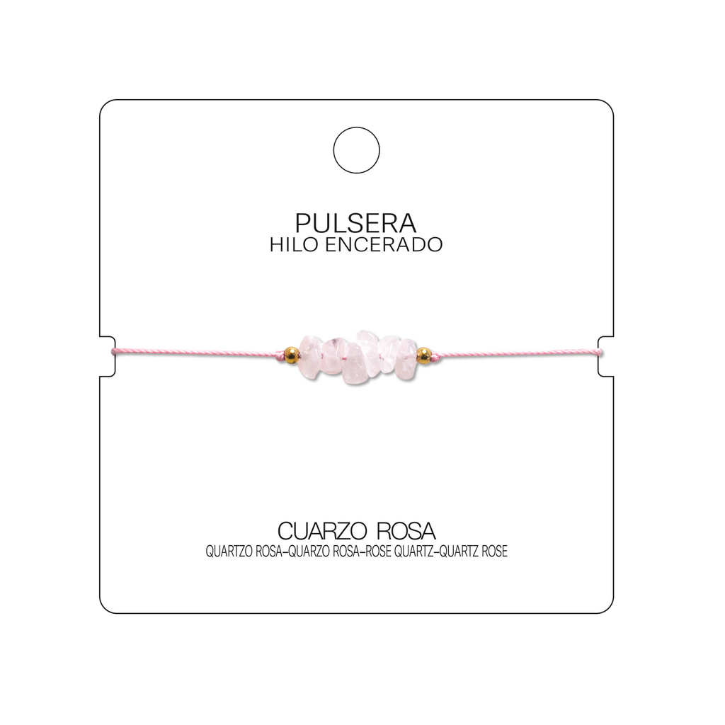 Pulsera Hilo encerado con Cuarzo Rosa - Piedra en bruto cotigo