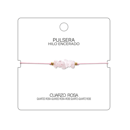 Pulsera Hilo encerado con Cuarzo Rosa - Piedra en bruto