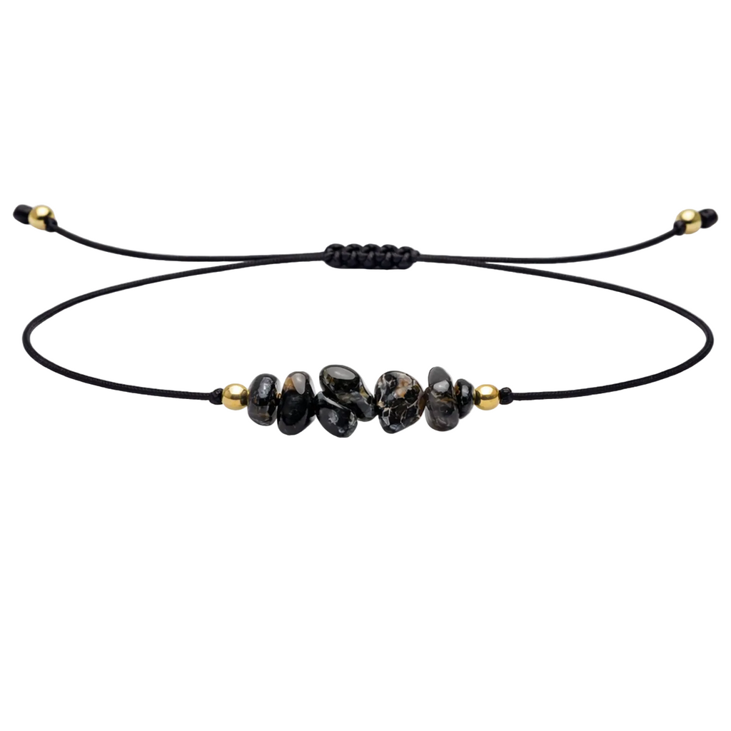 Pulsera Hilo encerado con Agata Negra - Piedra en bruto cotigo