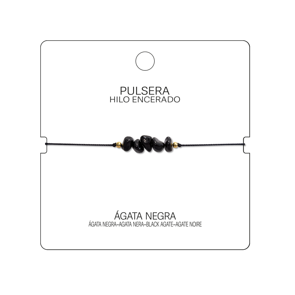 Pulsera Hilo encerado con Agata Negra - Piedra en bruto cotigo