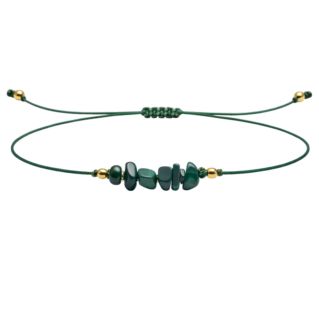 Pulsera Hilo encerado con Malaquita - Piedra en bruto cotigo