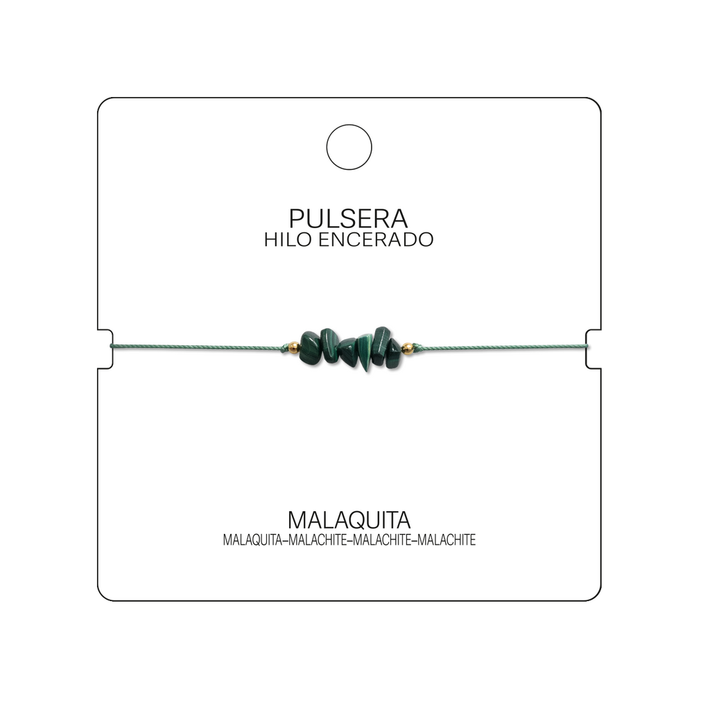 Pulsera Hilo encerado con Malaquita - Piedra en bruto cotigo
