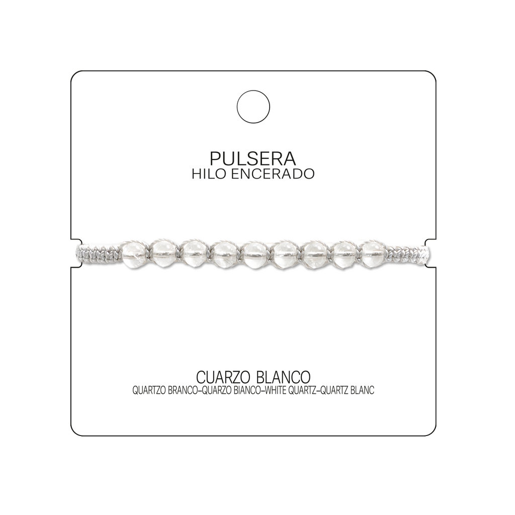 Pulsera Hilo encerado con Cuarzo Blanco - Cuentas de Piedras Naturales cotigo