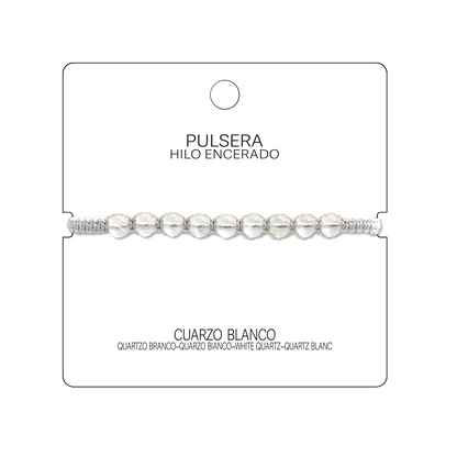 Pulsera Hilo encerado con Cuarzo Blanco - Cuentas de Piedras Naturales