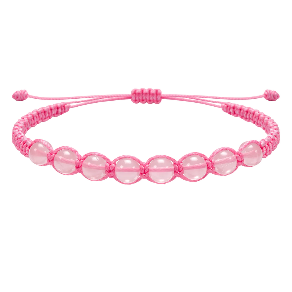 Pulsera Hilo encerado con Cuarzo Rosa - Cuentas de Piedras Naturales cotigo