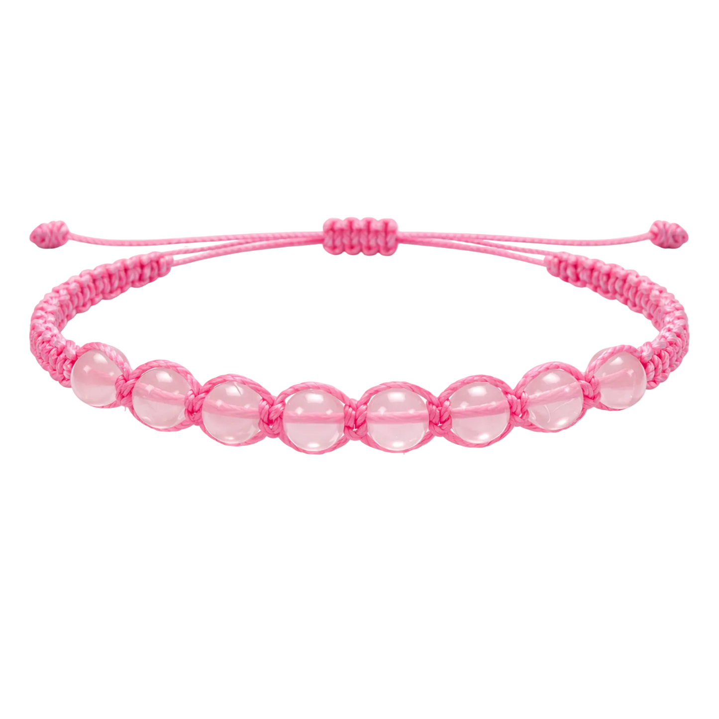 Pulsera Hilo encerado con Cuarzo Rosa - Cuentas de Piedras Naturales