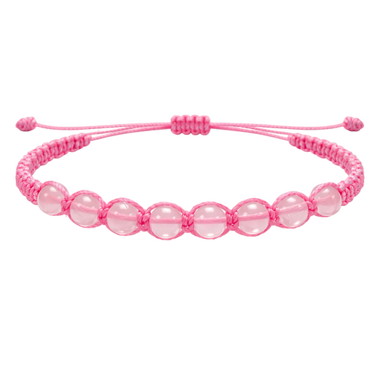 Pulsera Hilo encerado con Cuarzo Rosa - Cuentas de Piedras Naturales