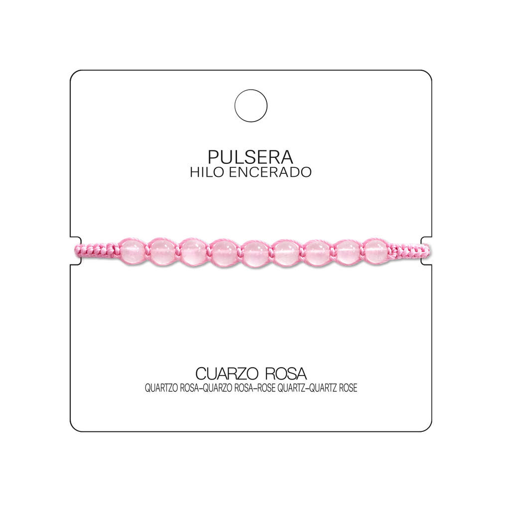 Pulsera Hilo encerado con Cuarzo Rosa - Cuentas de Piedras Naturales cotigo