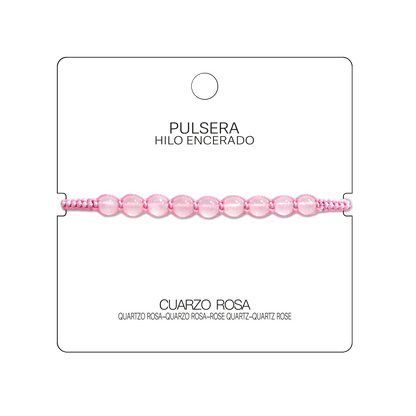 Pulsera Hilo encerado con Cuarzo Rosa - Cuentas de Piedras Naturales