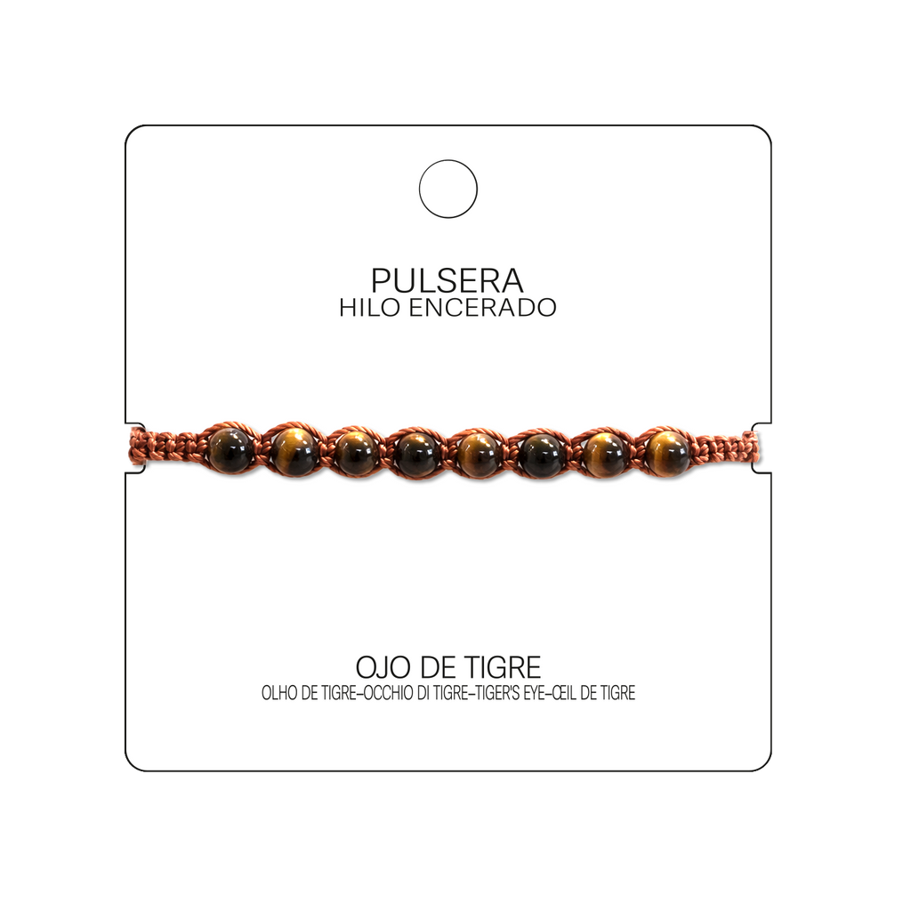 Pulsera Hilo encerado con Ojo de Tigre - Cuentas de Piedras Naturales cotigo