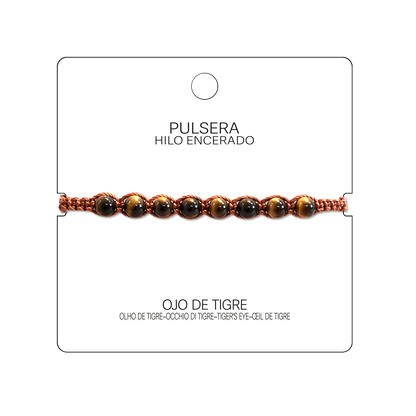 Pulsera Hilo encerado con Ojo de Tigre - Cuentas de Piedras Naturales