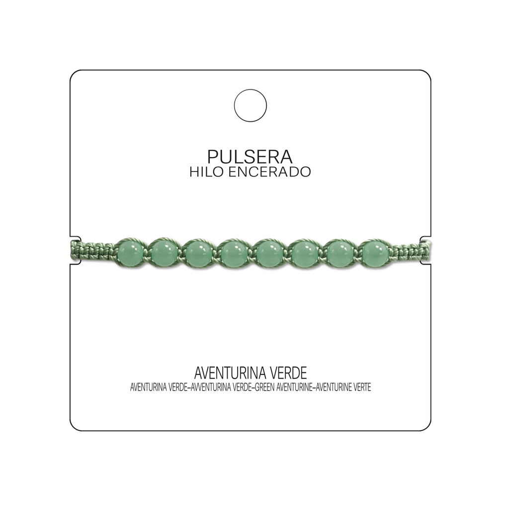 Pulsera Hilo encerado con Aventurina Verde - Cuentas de Piedras Naturales cotigo