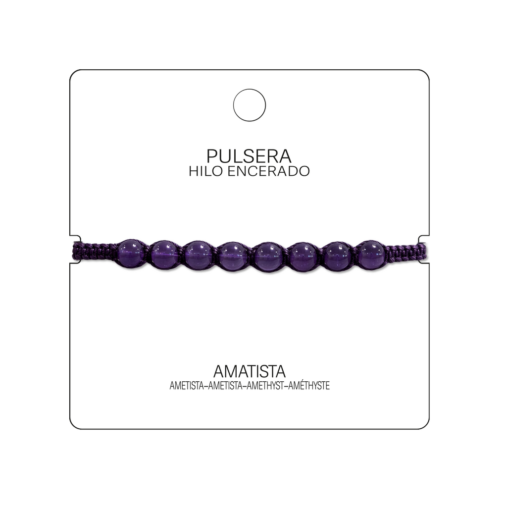 Pulsera Hilo encerado con Amatista - Cuentas de Piedras Naturales cotigo