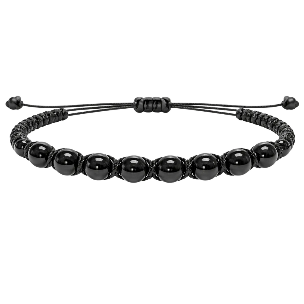 Pulsera Hilo encerado con Agata Negra - Cuentas de Piedras Naturales cotigo
