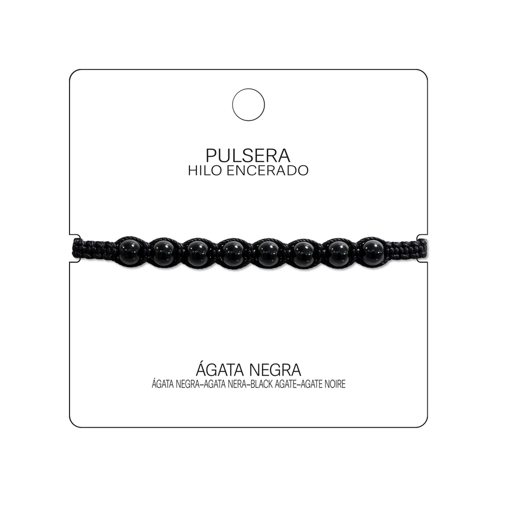 Pulsera Hilo encerado con Agata Negra - Cuentas de Piedras Naturales cotigo