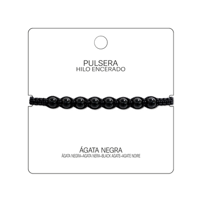 Pulsera Hilo encerado con Agata Negra - Cuentas de Piedras Naturales