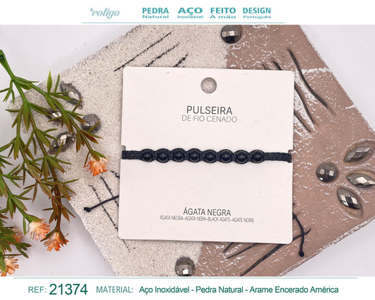 Pulsera Hilo encerado con Agata negra