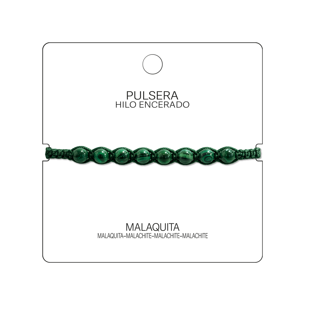 Pulsera Hilo encerado con Malaquita - Cuentas de Piedras Naturales cotigo