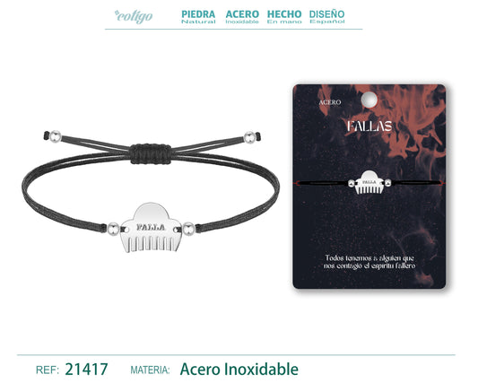 Pulsera Hilo encerado con Peineta Acero Plateado