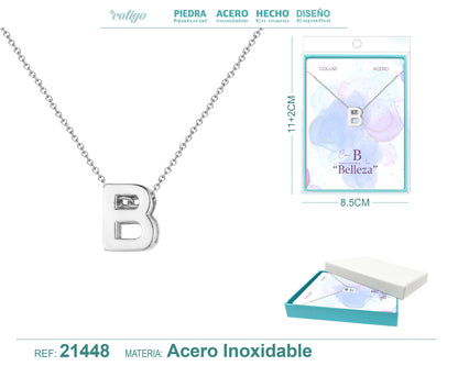 Collar Letra B Acero color Plateado - cotigo
