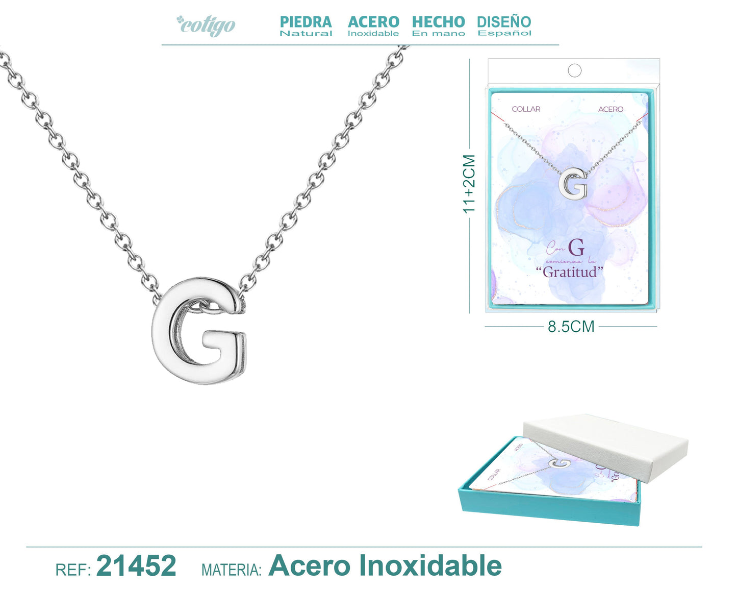 Collar Letra G Acero color Plateado