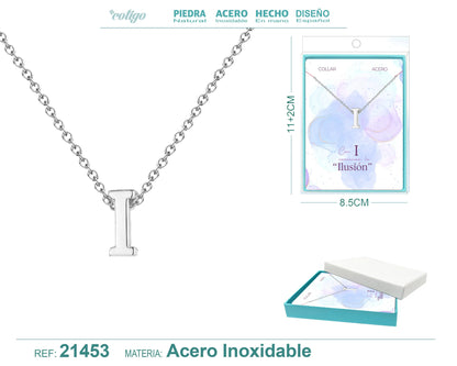 Collar Letra I Acero color Plateado - cotigo