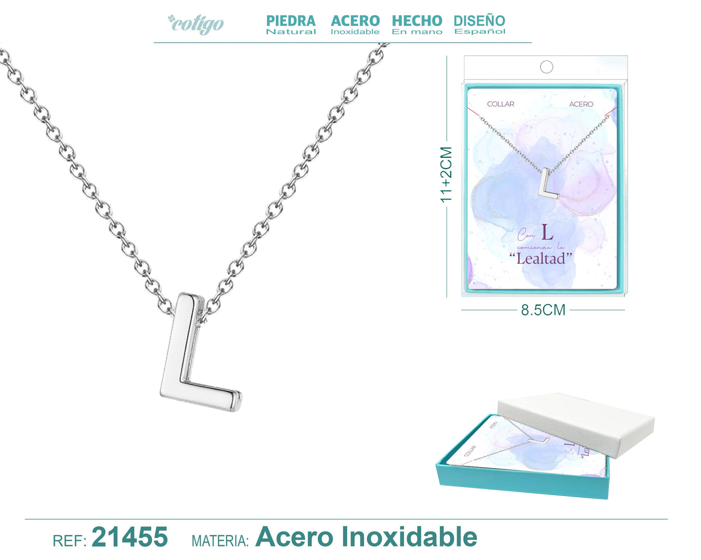 Collar Letra L Acero color Plateado