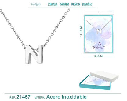 Collar Letra N Acero color Plateado - cotigo
